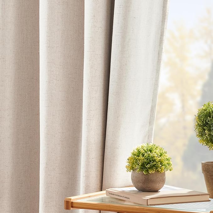 jinchan Short Blackout Curtains for Bedroom 63 Inch Length Pretty Linen Drapes Thermal Kitchen Traverse Curtains with Grommet Light-Locking Lined Basement Window Drapes Natural (50W x 63L 2 Panels)