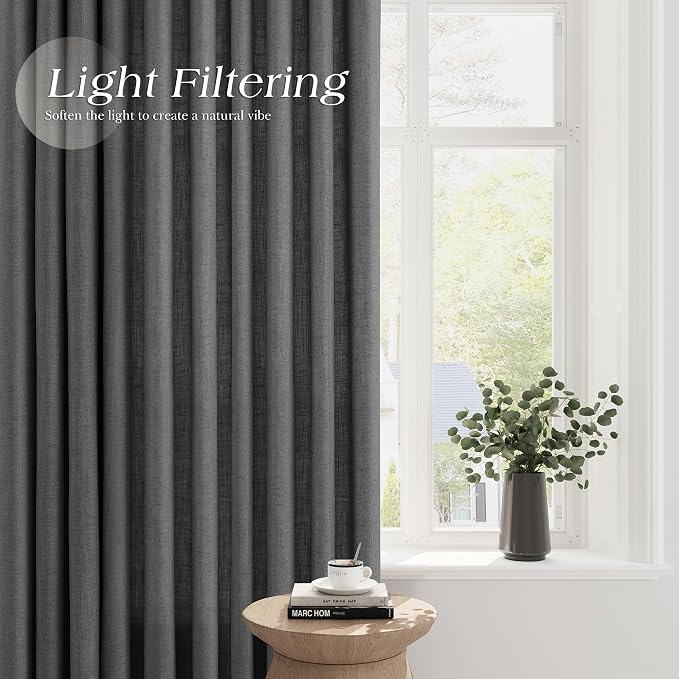 Blazer Grey Linen Curtains 96 Inches Length for Living Room Grommet Top Sunlight Filtering Minimalist Room Sheer Curtain Privacy Aesthetic Modern Elegant Boho 2 Panel Window Drapes for Bedroom 52x96