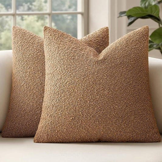 MIULEE 20x20 Inch Decorative Pillow Covers for Couch Bed Set of 2 Textured Boucle Neutral Throw Pillow Covers Brown Tobacco Accent Solid Vintage Pillowcases Sofa Living Room Home Decor