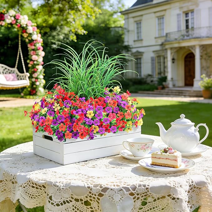 Artificial Flowers for Outdoors 14 Bundles UV Resistant Fake Flowers Daisy with Greenery Plants Faux Outdoor Flowers for Spring Summer Decoration Outdoor Faux Plants Home Window Porch Patio Yard