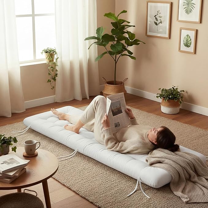 Vercraft Long Floor Cushion Large Floor Cushion with Brushed Cotton 74.8 x 27.5 x 3.15 in Jumbo Lounger Pillow for Outdoor Indoor Bay Window Meditation Yoga Reading Sleeping(1 Pc,White)
