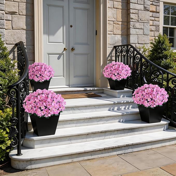 YXZZWL 16 Bundles Artificial Flowers for Front Door, Fake Silk Azalea Bouquet Silk Flowers for Outside UV Resistant Realistic Faux Plants for Planter Farmhouse Patio Garden Walkways Home Decor (Pink)