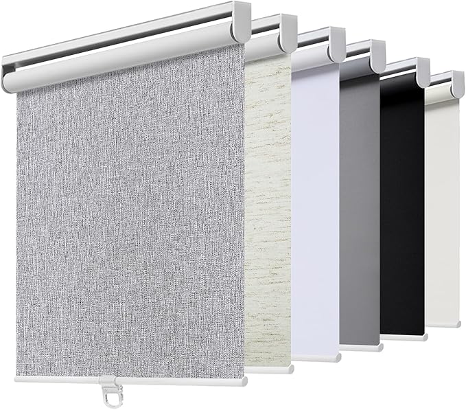 Cordless Roller Shades Blackout Blinds for Windows Room Darkening Rolled Up Shades with Spring System, UV Protection Natural Linen Window Shades Door Blinds for Home,34.5" W x 72" H, Heather Grey