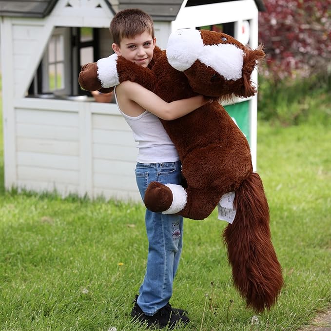 Tezituor 47 Inch Giant Realistic Horse Stuffed Animals, Hugging Soft 4ft Stuffed Horse Plush Body Pillow for Sleeping, Large Chocolate Stuffed Pony Farm Toy Birthday Party Decor for Girlfriend