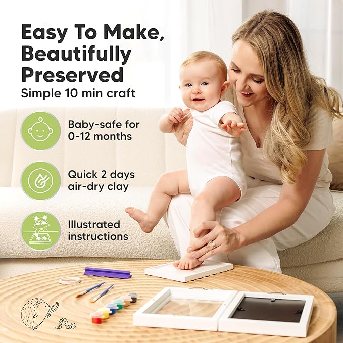 KeaBabies Baby Hand and Footprint Kit and Inkless Baby Handprint And Footprint Kit Frame - Prints Duo Photo Frame for Newborn - Personalized Kids Picture Frame for Newborn
