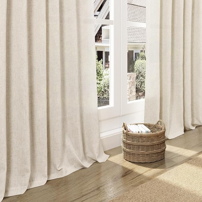 Linen Curtains for Living Room 120 Inches Long Modern Farmhouse Decor Light Filtering Semi Sheer Curtain Back Tab Luxury Neutral Rustic Floor to Ceiling High Window for Bedroom 52x120, 2 Panels