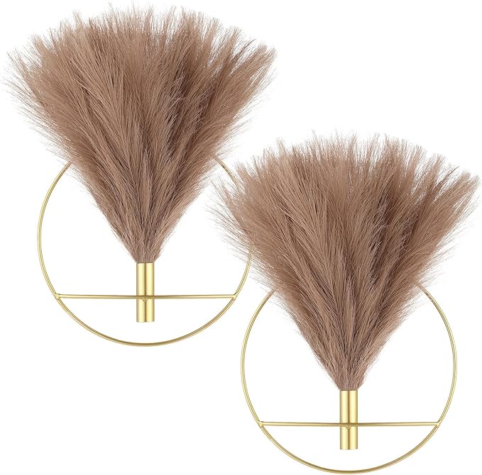 Pretty Jolly Boho Wall Decor, Large Wall-Mounted Metal Wall Decor, Hanging Artificial Pampas Display, Wall Art Living Room, Bedroom, Bathroom, Dining room, 2 Pack Gold Coffee