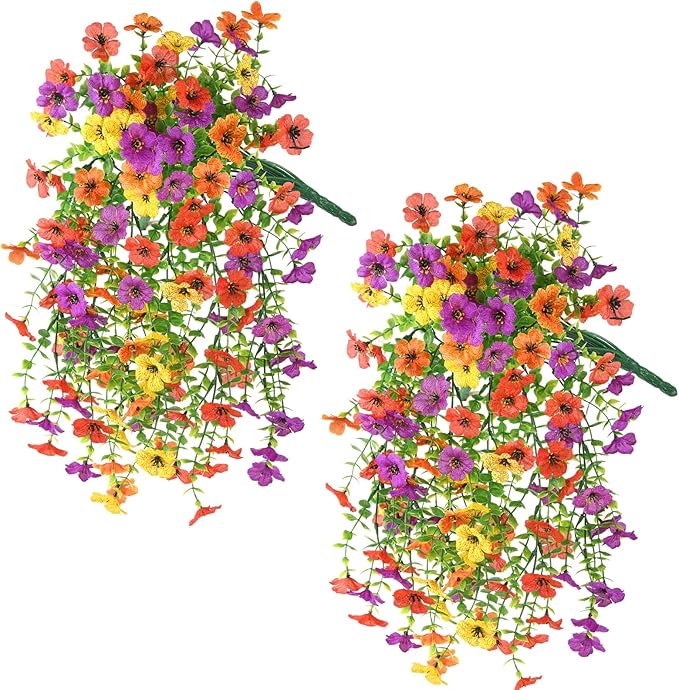 ZFProcess Artificial Flowers for Outdoors Spring Decoration, 2PCS Silk Fake Daisy Realistic Fake Outdoor Flowers UV Resistant Porch Patio Window Yard Decor