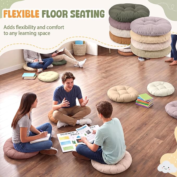 Fumete 8 Pcs 16 Inch Floor Cushions Pillow for Kids Bulk Classroom Round Flexible Seating Floor Cushions for Students Home Daycare School Reading Corner Yoga Meditation Picnic (Earth Tone)