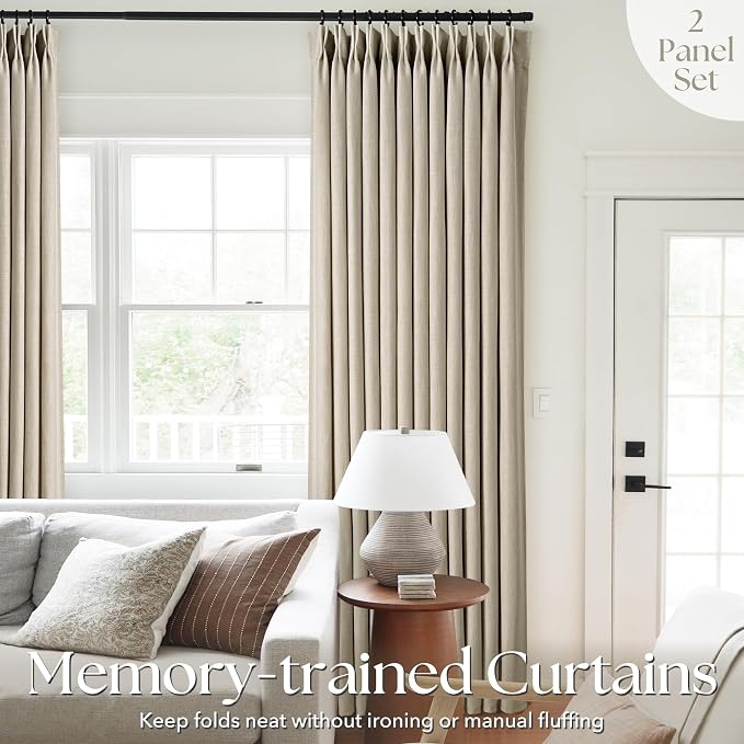 Taupe Linen Curtains 108 inch Length 2 Panels for Living Room Light Filtering Semi Sheer Pleated Curtains with Hooks Burlap Textured Neutral Country Rustic Curtain Drapes Ceiling Floor Extra Long 108