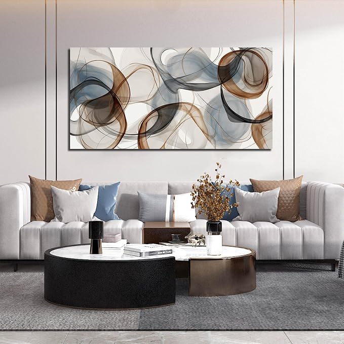 AOZEMI Abstract Art Wall Decor Light Blue Wall Art Brown Canvas Art Print Modern Large Artwork for Bedroom Bathroom Living Room Office 29"x 59"