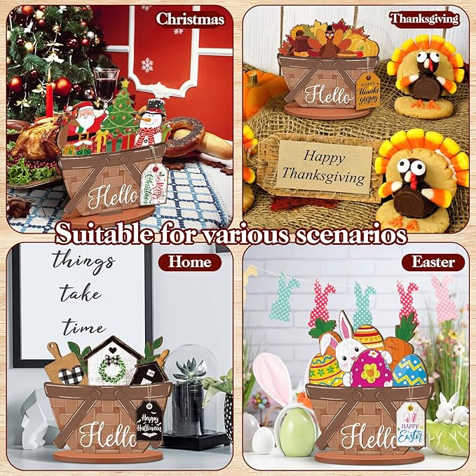 42 Pcs Small Interchangeable Flower Basket Memorial Day Decor Holiday Seasonal Sign Wood Rustic Farmhouse DIY Hanging Drop July 4th Home Office Desk Accessories Tiered Tray Decoration Gift