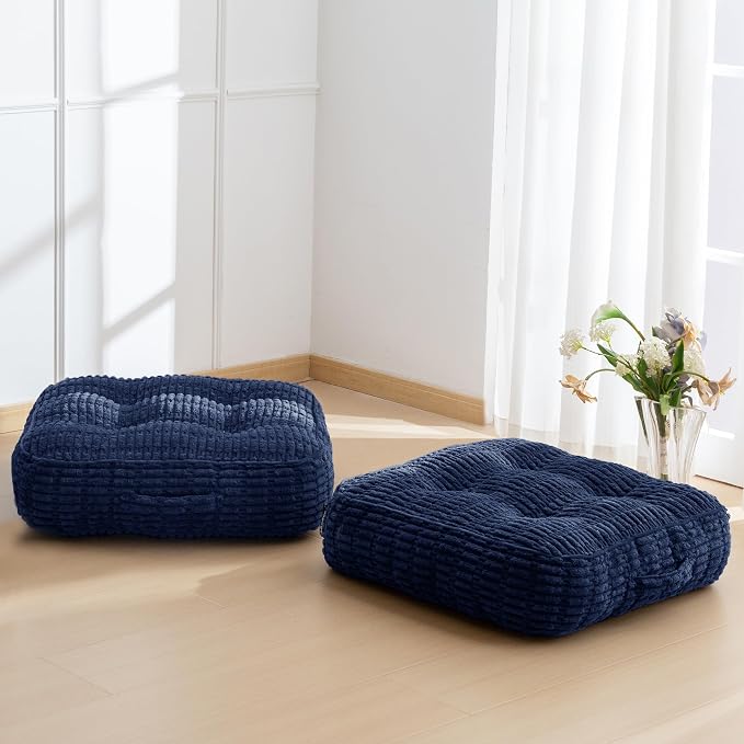 HIGOGOGO 6" Floor Pillow Cushion for Adults, Meditation Cushion Pillow, Blended Corduroy Cover, Large Square Floor Sitting for Tatami Living Room or Yoga, 2Pack, Navy