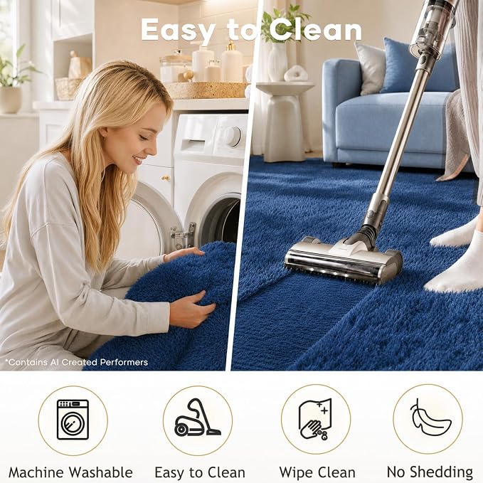 Ophanie 5x8 Blue Rugs for Living Room,Kids Rug,Playroom Navy Area Rugs for Boys Girls Teen Decor,Fluffy Fuzzy Soft Plush Shaggy Bedside Floor Bedroom Carpet for Teen with Over 99 pcs Pile fibers