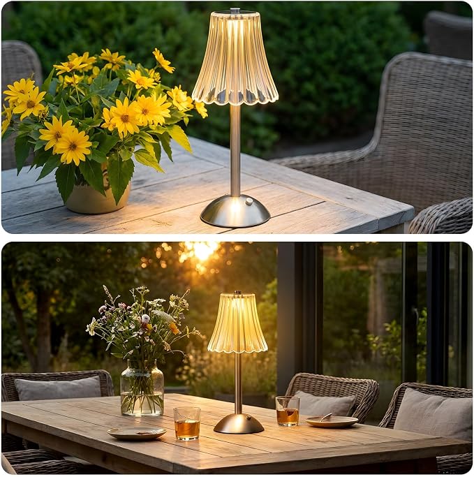 Liliful 2 Pcs Cordless Table Lamp Rechargeable Touch LED Small Gold Portable Battery Operated USB-c Desk Lamp 3 Color Dimmable for Bedroom Living Room Dining (Silver,Rose Style)
