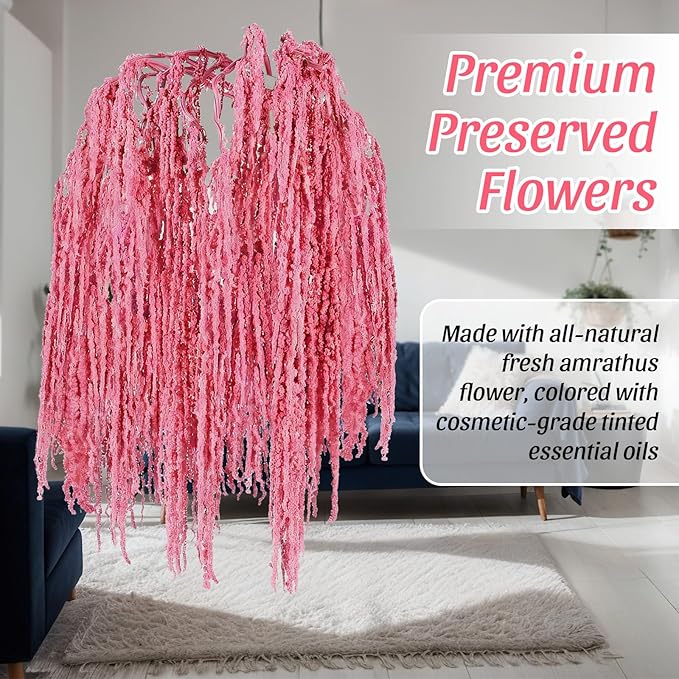 Suncalla 12 Pcs Rose Pink Spring Natural Dried Amaranthus Hanging Flowers Amaranthus Artificial Flowers for Wedding Arch Bouquet Floral Garland Wall Home Decoration (23 Inch)