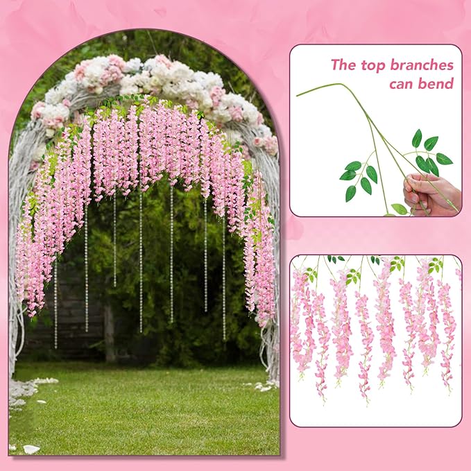 Alotiki Wisteria Hanging Flowers,Fake Hanging Flowers,Wisteria artificiales Garland for Home Wedding Arch Floral Party Garden Ceremony Outdoor Decor,3.6 feet Long(50,Pink)