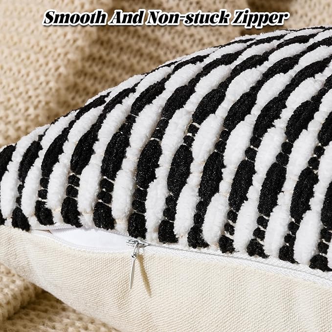 AmHoo Boho Chenille Pillow Cover Decorative Tufted Pillowcase for Couch Bed Sofa Bedroom Living Room Modern 18 x 18-Inch Black