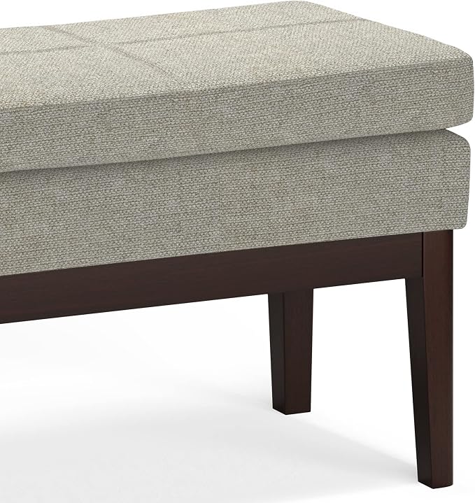 SIMPLIHOME Carlson Small Ottoman Bench - 27 inch Wide Upholstered Woven Fabric Rectangle Ottoman in Greige, Mid Century Modern Bench for Bedroom, Entryway or Living Room with Padded Seat