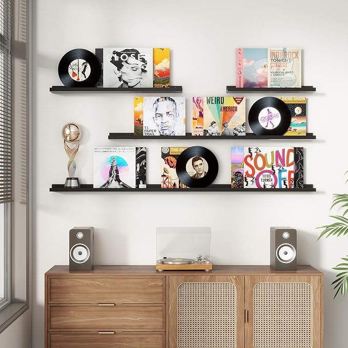 FLYJOE Picture Ledge Shelf, Floating Shelves Set of 2, 56 Inches Long Large Nursery Book Shelves for Toys Storage, Kids Bookshelf Wall Mounted for Living Room Bedroom Decor Books Photo Frames, Black
