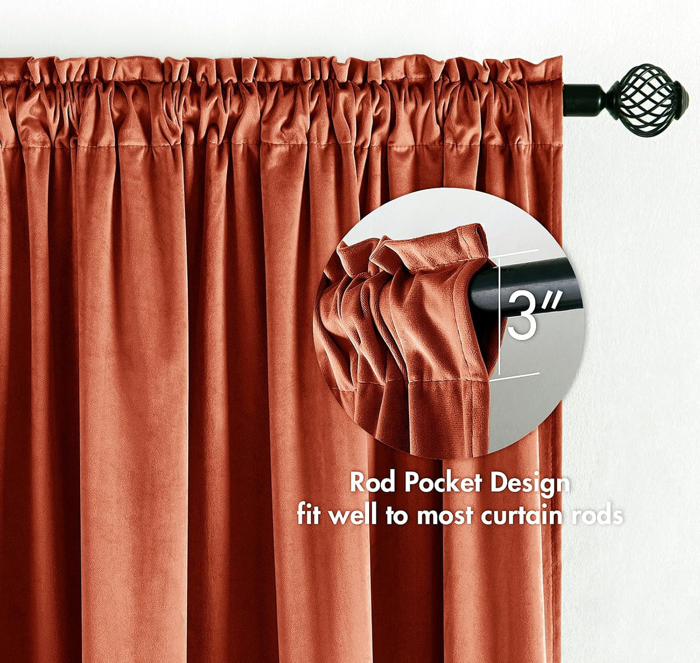 MIULEE Burnt Orange Velvet Curtains Thermal Insulated Blackout Curtain Fall Drapes for Bedroom Living Room Darkening 84 Inches Long Rust Terracotta Panels Rod Pocket Set of 2