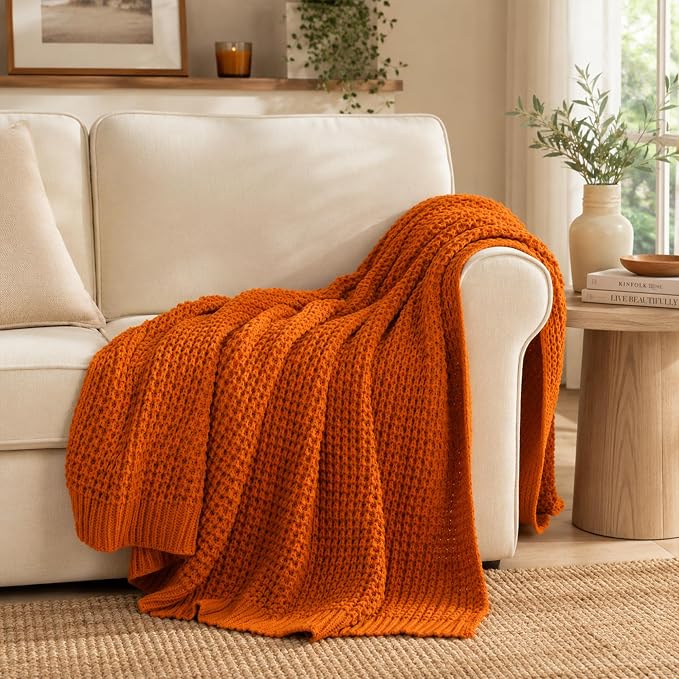 Bunnikins & Clover Orange Throw Blanket for Couch, Soft Warm Decorative Fall Blanket for Sofa Bed, Ideal Fall Home Decor, 50"x60"
