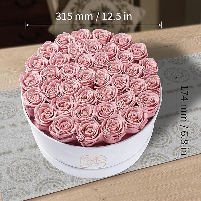 Gifts for Women Preserved Roses Flower Box, Luxury Velvet Box with 40 Roses, Preserved Flowers, Romantic Gift for Her, Wife, Girlfriend, Birthday Anniversary Christmas (Dusty Pink)