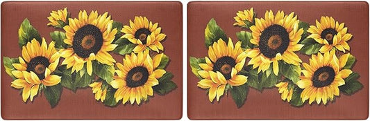 Anti-Fatigue Floor Comfort Mat - 18 x 30 Inch (Black Eyed Susan) - Waterproof Non-Slip Rug - Easy to Clean Cushioned Mat for Kitchen, Bathroom, Standing Desk & Office - Achim Home Decor (Pack of 2)