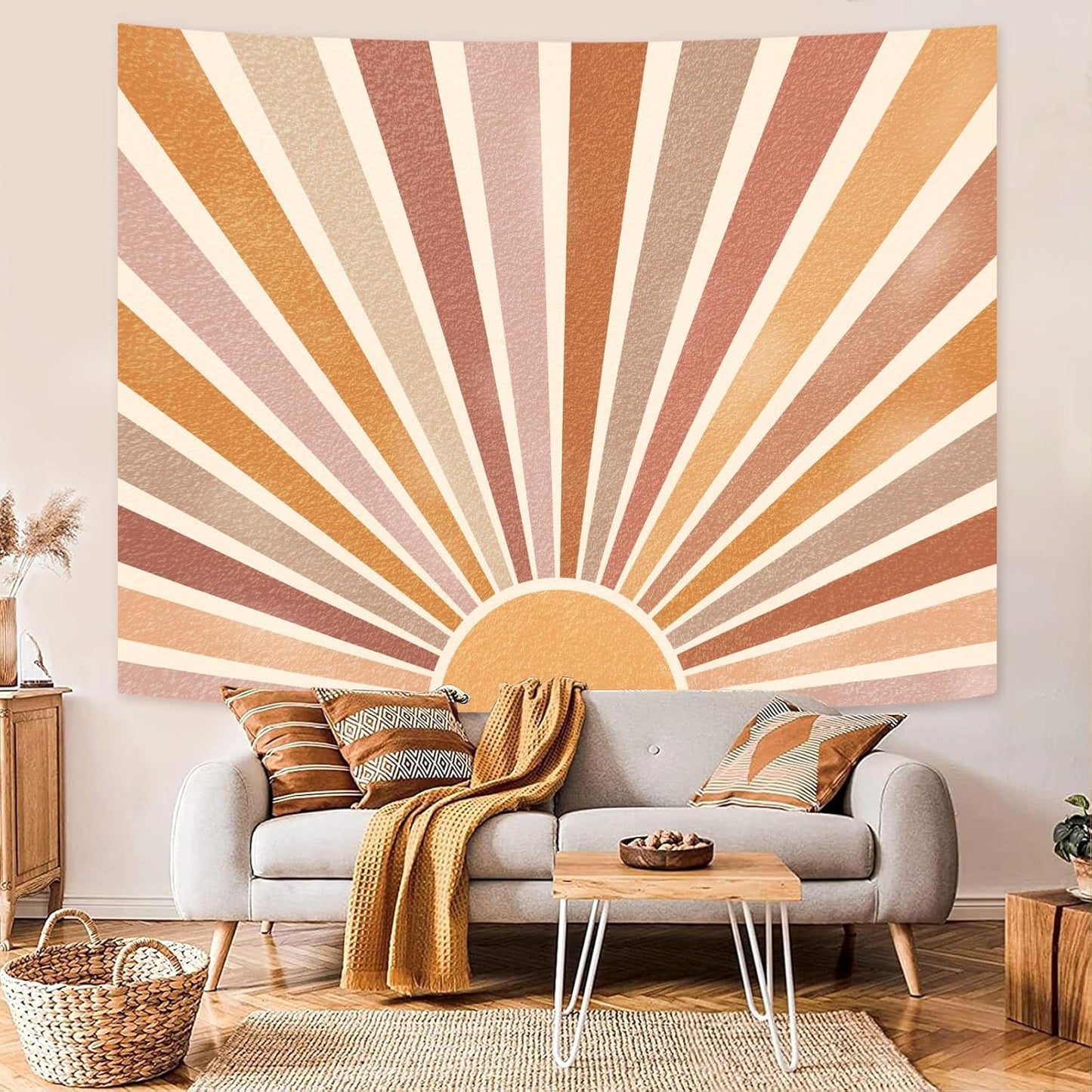 Kanuyee Retro Burning Sun Tapestry Wall Hanging, Vintage 70s Abstract Geometric Sunrise Tapestries for Bedroom Living Room Backdrop 36×48 inch
