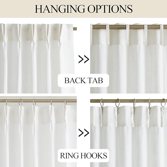 Vision Home White Pinch Pleated Tier Curtains 30 inch, Semi Sheer Kitchen Curtains with Back Tab & Hooks, Light Filtering Small Window Panels for Bathroom Laundry, 25" Wx30 Lx2