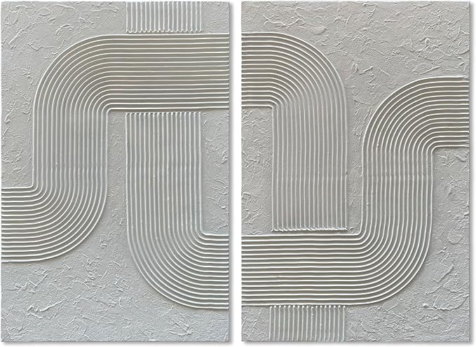 NANKAI Art Hand-Painted White Texture Minimalist Art Wall Decoration 36x24-inch x2 Contemporary Art Oil Painting Home Living Room Corridor Wall Art