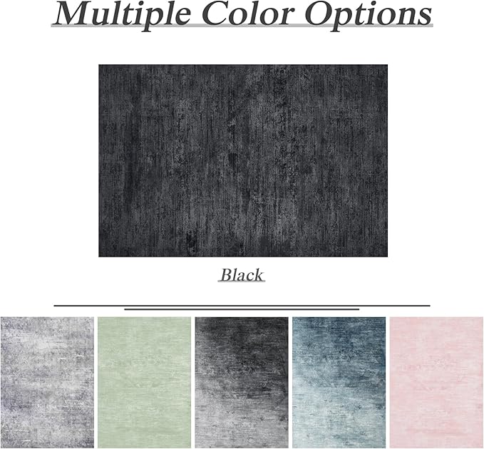 10x14 Washable Area Rug, Black Solid Area Rugs for Living Room & Bedroom | Stain-resistant & Non-slip backing,Low Pile Washable Large Carpet, Solid Vintage Style For High Traffic Areas(10x14,Black)