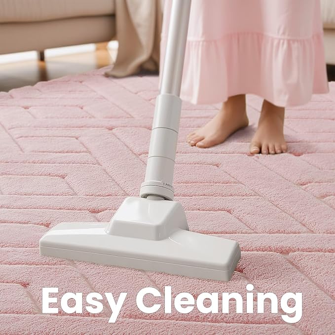 Macgace Ultra Soft Pink Area Rug for Girls Bedroom, 4x6 Modern Geometric Shag Rugs with Nonslip Backing for Living Room, Washable Fuzzy Carpet for Cozy Kids Room Nursery