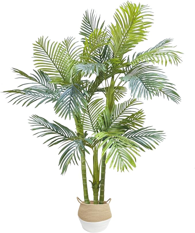 Warmplants Artificial Palm Tree, 6ft Golden Cane Fake Palm Plant with Basket, Large Phoenix Palm UV Resistant Faux Plants for Indoor Outdoor Home Garden Patio Office Décor