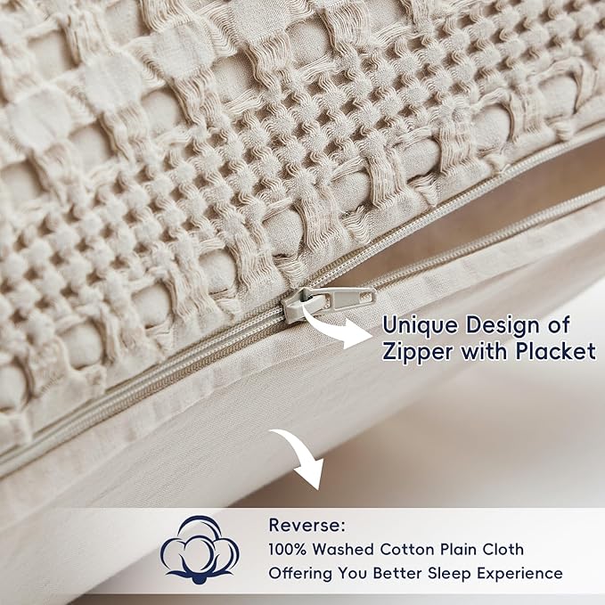 PHF 100% Cotton Waffle Weave Pillow Covers 24" x 24", 2 Pack Luxury Square Shell for Elegant Home Decor, No Filling, Luxury Aesthetic Soft Pillow Covers for Bed, Oatmeal