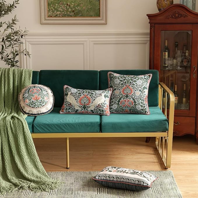 ISAENNE Vintage Linen Rectangle Throw Pillow Cover,Set of 2,20"x12"-Naples D