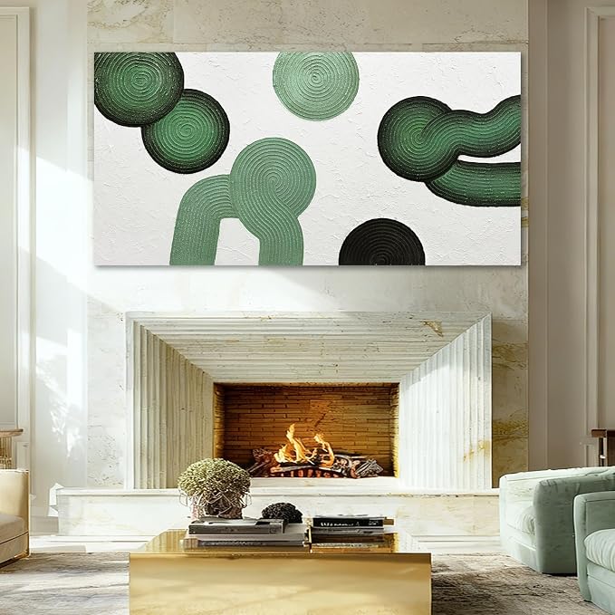 ZUNARE Large Green Abstract Wall Art, Hand Painted Textured Canvas with Organic Sculptural Forms, Oversized Modern Statement Wall Decor for Living Room Bedroom Office, 29×58 Inch