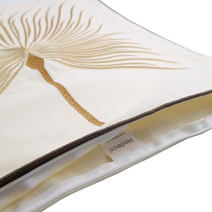 Embroidery Throw Pillow Covers 18x18 Home Decor Fine Thread Dandelion Flower Pillow Cover for Couch Bedroom Chair 100% Cotton Canvas Floral Cushion Cover 45x45cm, Beige Pack of 2