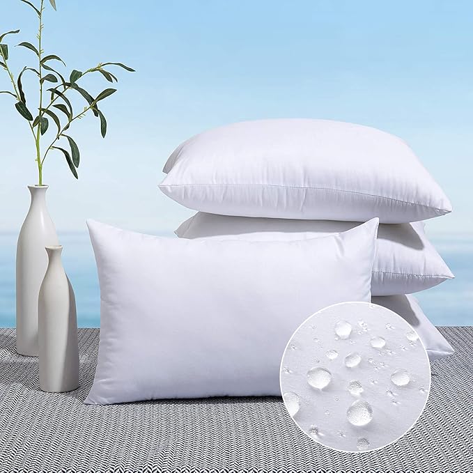 MIULEE Pack of 4 14x20 Outdoor Pillow Inserts, Water-Resistant Throw Pillow Inserts Decorative Premium Rectangle Pillow Stuffer Sham for Porch Swing Couch Sofa Cushion Patio Furniture