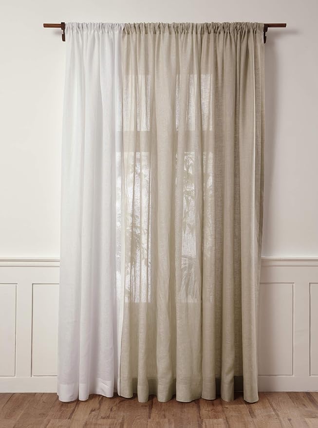 Solino Home Natural Linen Sheer Curtain 84 Inch - 100% Pure Linen European Flax Window Treatment Panel 52 x 84 Inch - Light Filtering Rod Pocket Curtain for Living Room, Bedroom - 1 Panel