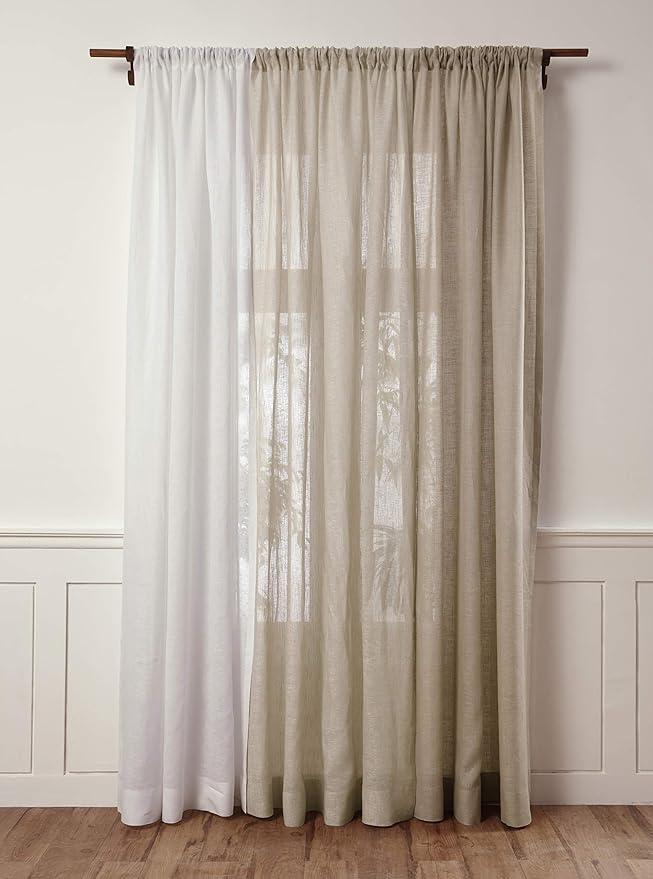 Solino Home Natural Linen Sheer Curtain 120 Inches Long - 100% Pure Linen European Flax Window Treatment Panel 52 x 120 Inch - Light Filtering Rod Pocket Curtain for Living Room, Bedroom - 1 Panel
