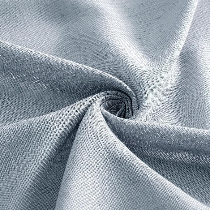 MIULEE Chambray Blue Linen Curtains 45 Inch Length 2 Panels for Bedroom Living Room, Soft Linen Textured Window Drapes Semi Sheer Light Filtering Back Tab Rod Pocket Farmhouse Modern Burlap Look Decor
