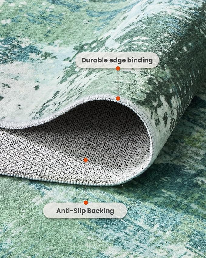 Runner Rugs for Hallway 2'6"x8', Modern Abstract Machine Washable Runners for Kitchen Entryway Bathroom Bedroom, Low Pile Lightweight Thin Non Slip Runner Rug, Green