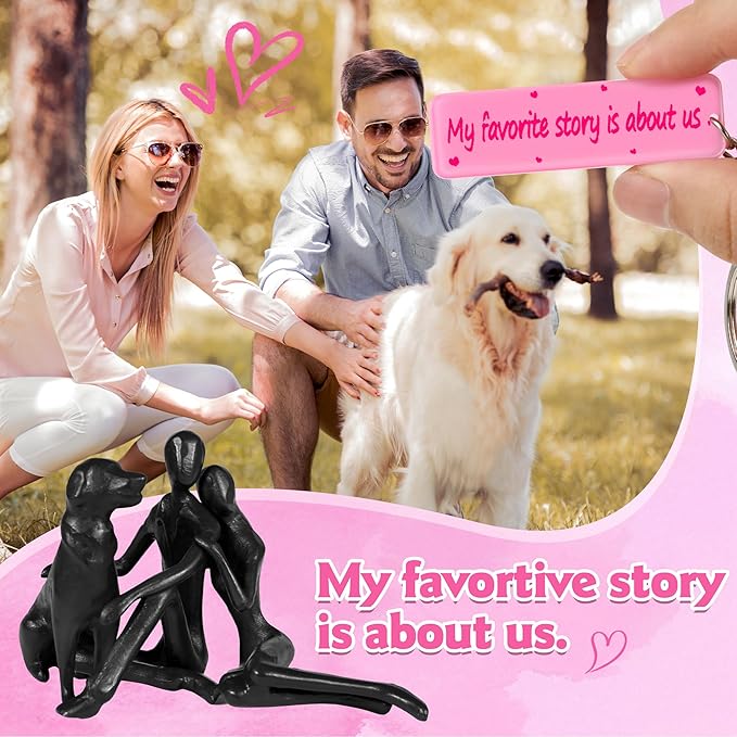 Kresecioo Sweet Couple & Dog Statue Cast Iron Sculpture Decor, Wedding Anniversary Love Gifts for Couple Women Men Wife Husband Her Him Girlfriend, Mothers Day for Wife Husband Birthday Gifts