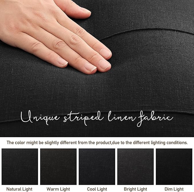 ZWJD Decorative Linen Throw Pillow Covers 24x24 Set of 2 Solid Handcrafted Striped Cushion Covers for Bed Soft Modern Farmhouse Neutral Pillowcase for Couch Bedroom Living Room Home Decor(Black)