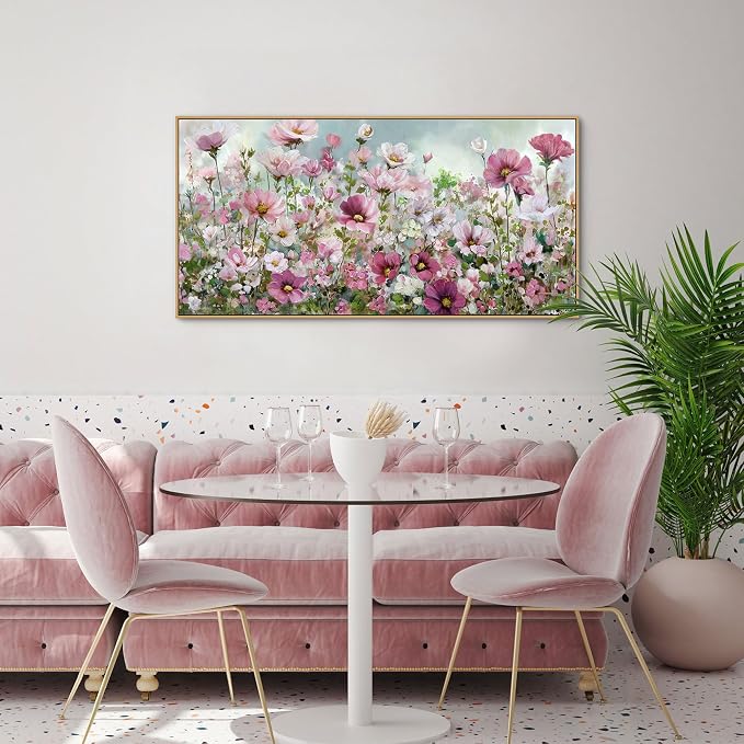 yiijeah Wall Art for Living Room Fower Bedroom Floral Canvas Framed Prints Pictures Colorful Wall Decor Watercolor Large Nature Wildflower Paintings 40x20 Inches