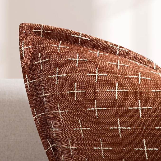 ZWJD Fall Pillow Covers 24x24 Set of 2 Soft Polyester Textured Rust Pillow Covers with Stylish Flange Edge Cozy Farmhouse Throw Pillows for Couch Bed Sofa Living Room Fall Decor
