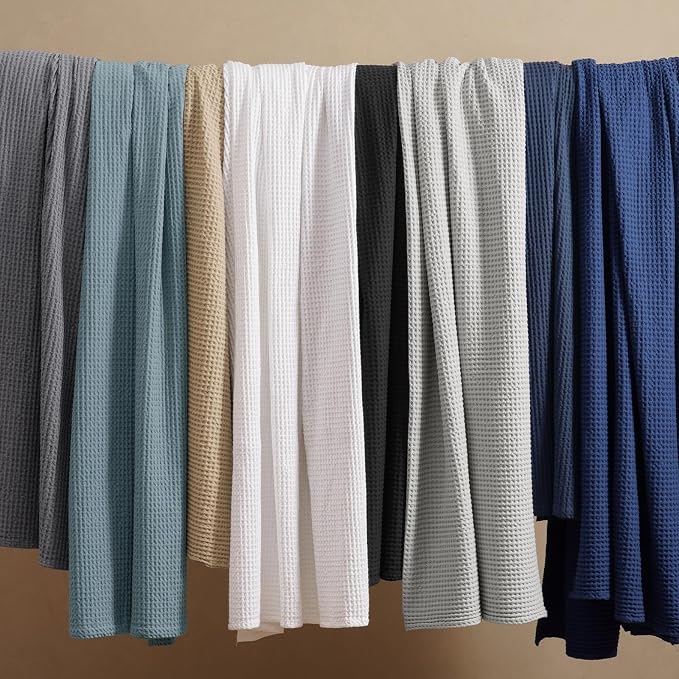 PHF Pre-Washed 100% Cotton Waffle Weave Blanket Twin Size for Bed,Snag Proof Throw Blanket for Couch Spring Summer Lightweight Breathable,Machine Washable, Home Decor Gift - Dark Navy