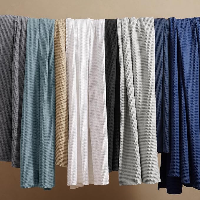 PHF Pre-Washed 100% Cotton Waffle Weave Blanket Twin Size for Bed,Snag Proof Throw Blanket for Couch Spring Summer Lightweight Breathable,Machine Washable, Home Decor Gift - Ocean