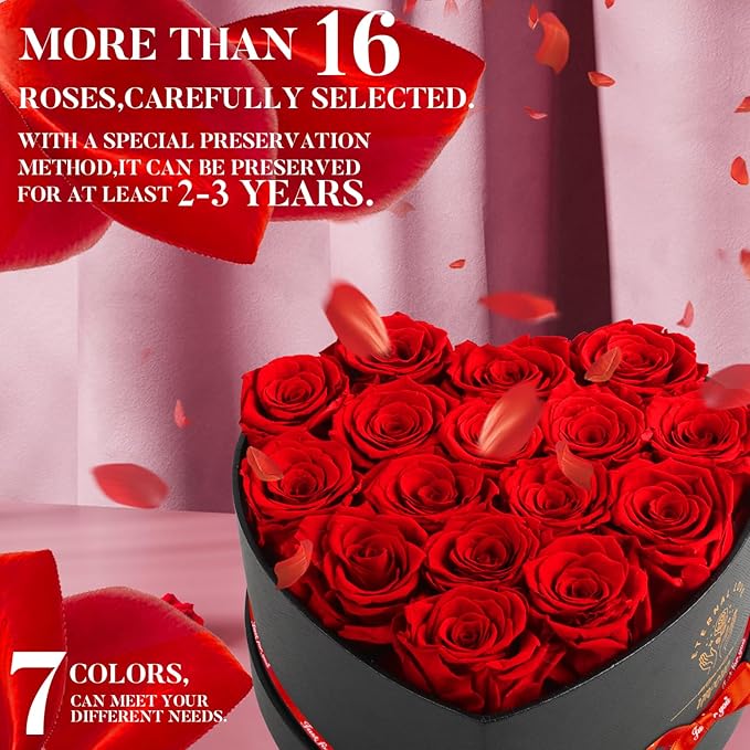 Impouo 16-Piece Preserved Rose Birthday Gifts for Women, Eternal Rose Preserved Flowers for Delivery Prime Mothers' Day, Valentine's Day, Christmas, Birthday - Red Roses